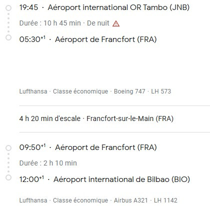 VOS VOLS* LUFTHANSA de BILBAO - Vol retour