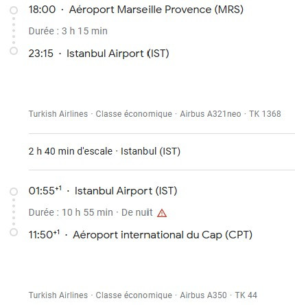 VOS VOLS* TURKISH AIRLINES de MARSEILLE - Vol aller