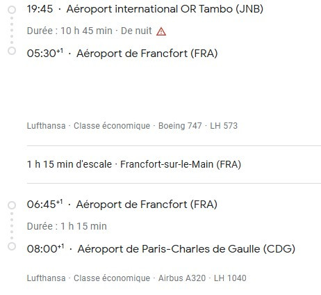 VOS VOLS* LUFTHANSA de PARIS - Vol retour