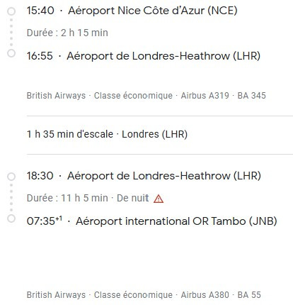 VOS VOLS* BRITISH AIRWAYS de NICE - Vol aller