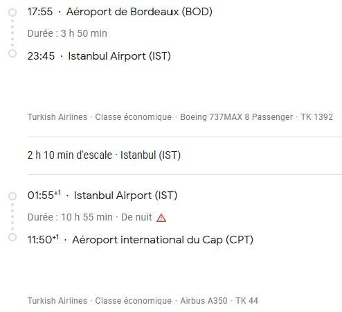 VOS VOLS* TURKISH AIRLINES de TOULOUSE - Vol aller