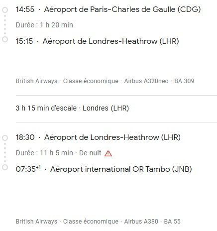 VOS VOLS* BRITISH AIRWAYS de PARIS - Vol aller