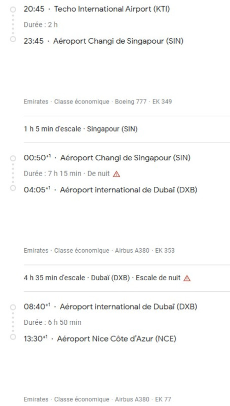 VOS VOLS* EMIRATES de NICE - Vol retour