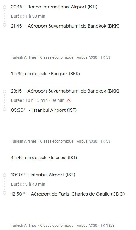 VOS VOLS* TURKISH AIRLINES de PARIS - Vol retour