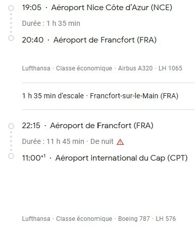 VOS VOLS* LUFTHANSA de NICE - Vol aller