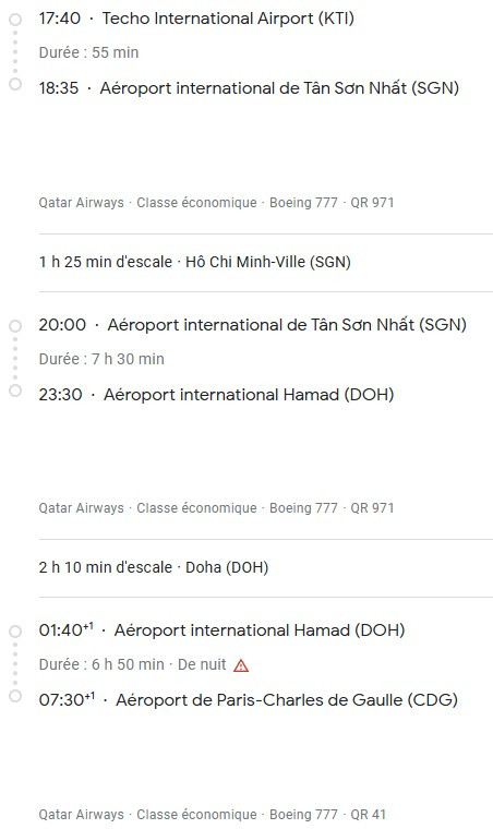 VOS VOLS* QATAR AIRWAYS de PARIS - Vol retour