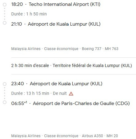 VOS VOLS* MALAYSIA AIRLINES de PARIS - Vol retour