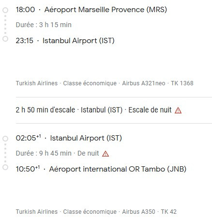 VOS VOLS* TURKISH AIRLINES de MARSEILLE - Vol aller