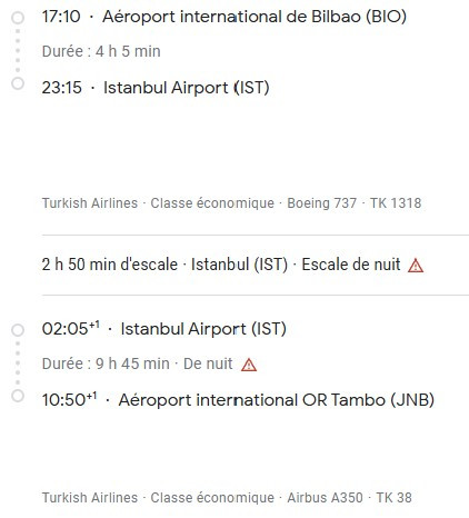 VOS VOLS* TURKISH AIRLINES de BILBAO - Vol aller