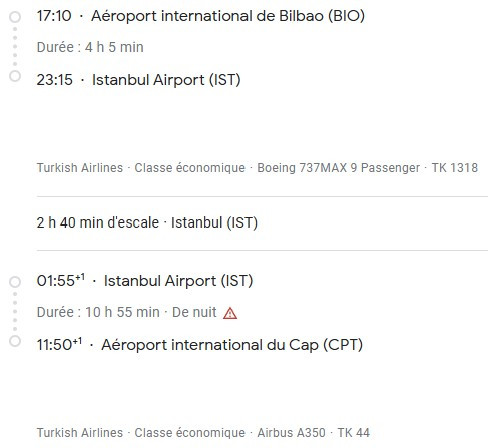 VOS VOLS* TURKISH AIRLINES de BILBAO - Vol aller
