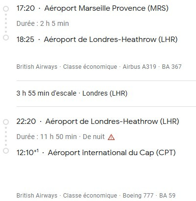 VOS VOLS* BRITISH AIRWAYS de MARSEILLE - Vol aller