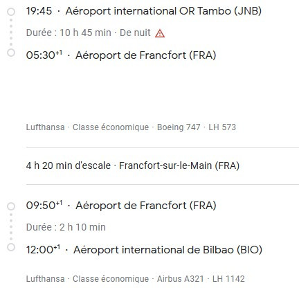 VOS VOLS* LUFTHANSA de BILBAO - Vol retour