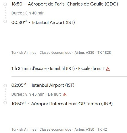 VOS VOLS* TURKISH AIRLINES de PARIS - Vol aller