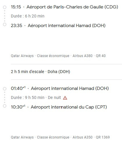 VOS VOLS* QATAR AIRWAYS de PARIS - Vol aller