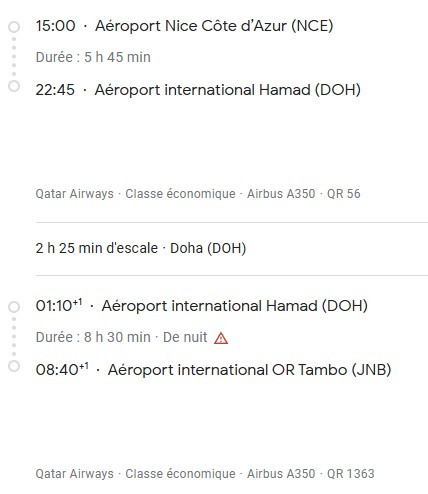 VOS VOLS* QATAR AIRWAYS de NICE - Vol aller