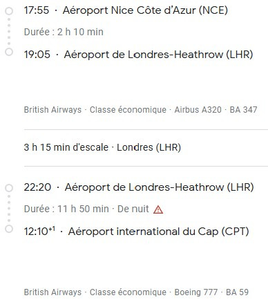 VOS VOLS* BRITISH AIRWAYS de NICE - Vol aller