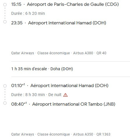 VOS VOLS* QATAR AIRWAYS de PARIS - Vol aller