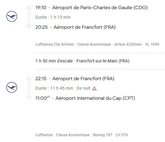 VOS VOLS* LUFTHANSA de PARIS - Vol aller