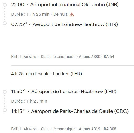 VOS VOLS* BRITISH AIRWAYS de TOULOUSE - Vol retour