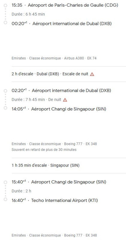 VOS VOLS* EMIRATES de PARIS - Vol aller