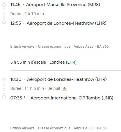 VOS VOLS* BRITISH AIRWAYS de MARSEILLE - Vol aller