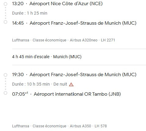 VOS VOLS* LUFTHANSA de NICE - Vol aller