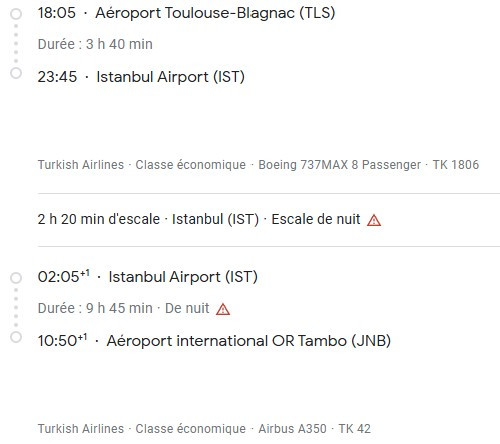 VOS VOLS* TURKISH AIRLINES de TOULOUSE - Vol aller