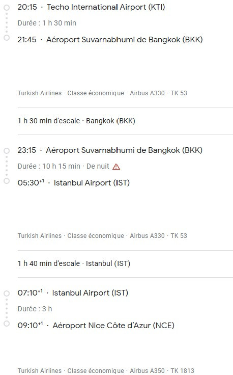 VOS VOLS* TURKISH AIRLINES de NICE - Vol retour
