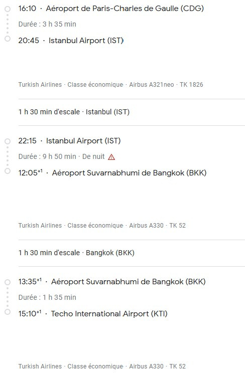 VOS VOLS* TURKISH AIRLINES de PARIS - Vol aller