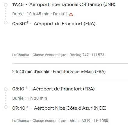 VOS VOLS* LUFTHANSA de NICE - Vol retour