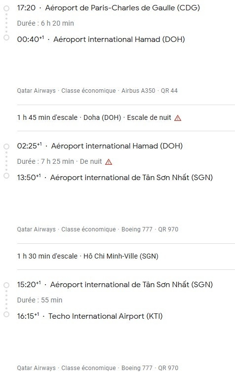 VOS VOLS* QATAR AIRWAYS de PARIS - Vol aller