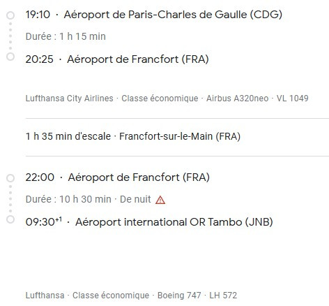 VOS VOLS* LUFTHANSA de PARIS - Vol aller