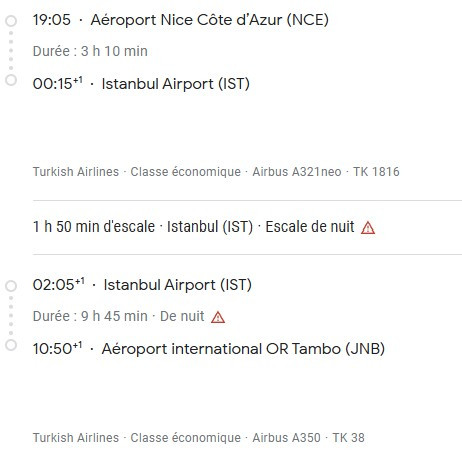 VOS VOLS* TURKISH AIRLINES de NICE - Vol aller