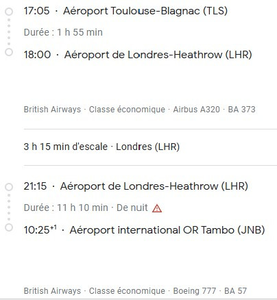 VOS VOLS* BRITISH AIRWAYS de TOULOUSE - Vol aller