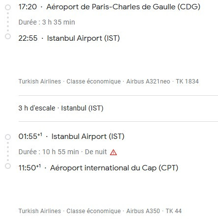 VOS VOLS* TURKISH AIRLINES de PARIS - Vol aller